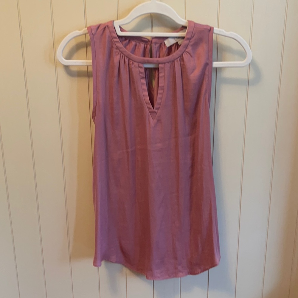 Pink Loft mixed media keyhole blouse